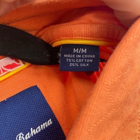 TOMMY BAHAMA Men's Orange Silk Blend Short Sleeve Polo Shirt Size Medium - Picture 6 of 6